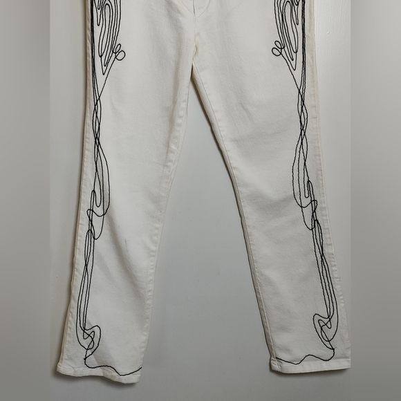 Crest Women's White Jeans with Black Embroidery Western Style - Picture 2 of 13